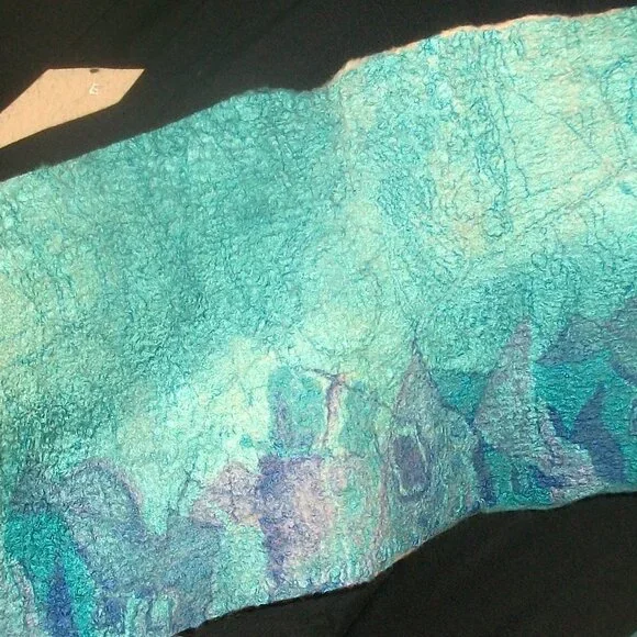 Vintage 1 of a Kind Handmade Hand-dyed Reversible Felted-Wool Scarf 66 X 18
